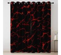 Thermal Curtains Lava Personality Cool Traditional Blackout Eyelet Curtains Printed Thermal Insulated Ring Top Black Out Curtain Window W 27.5" x L 63" (2 Panels) Treatment Red Black