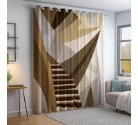 Thermal Curtains Modern Geometric Architecture Traditional Blackout Eyelet Curtains Printed Thermal Insulated Ring Top Black Out Curtain Window W 90" x L 90" (2 Panels) Treatment Brown Beige