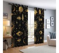 Thermal Curtains Mysterious Symbols Gothic Gold Blackout Eyelet CurtainsPrinted Thermal Insulated Ring Top Black Out Curtain W 52" x L 84" (2 Panels) Treatment For Black Gold