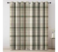Thermal Curtains Plaid Country Retro Traditional Blackout Eyelet Curtains Printed Thermal Insulated Ring Top Black Out Curtain Window W 46" x L 90" (2 Panels) Treatment Green Beige