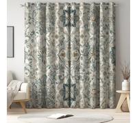 Thermal Curtains Soft Teal, Blackout Curtains, Eyelet Curtains, Botanical, Floral Symmetry, Light Blocking, Privacy, 2 Panels, 52" x 84", Bedroom Living Room, Insulated