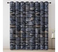 Thermal Curtains Stone Wall Vintage Natural Traditional Blackout Eyelet Curtains Printed Thermal Insulated Ring Top Black Out Curtain Window W 52" x L 84" (2 Panels) Treatment Gray Brown