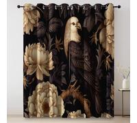 Thermal Curtains Tradition Flowers Bald Eagle Traditional Blackout Eyelet Curtains Printed Thermal Insulated Ring Top Black Out Curtain Window W 39" x L 70" (2 Panels) Treatment Black Beige