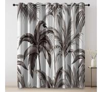 Thermal Curtains Tropical Plants Palm Leaves Traditional Blackout Eyelet Curtains Printed Thermal Insulated Ring Top Black Out Curtain Window W 52" x L 84" (2 Panels) Treatment Gray White