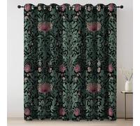 Thermal Curtains William Morris Plant Pattern Vintage Traditional Blackout Eyelet Curtains Printed Thermal Insulated Ring Top Black Out Curtain Window W 27.5" x L 63" (2 Panels) Treatment Green Pink