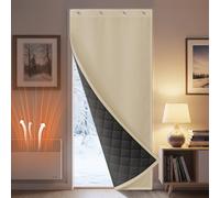 Thermal Door Curtain, Waterproof Shade Insulation Drape with Velcro & Hooks | 3-Layer Quilted Windproof Insulation, Winter Draughts Drape for Doorways Insulation for Front House Door, W32''xL81'', Beige