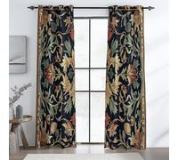 Thermal Drapes for Patio Doors and Balcony W 46" x L 90" (2 Panels), William Morris Floral Border Print, Room Darkening Fabric, Colorful