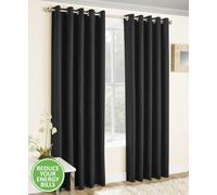 Thermal eyelet lined pair curtains Enhanced Living Vogue Black