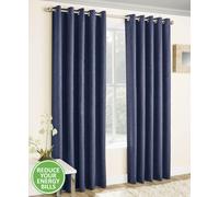 Thermal eyelet lined pair curtains Enhanced Living Vogue Navy