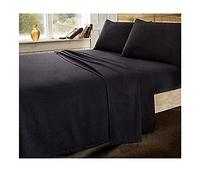 Thermal Flannelette Fitted Sheets - 100% Brushed Cotton Bed Sheet (Black, Double)