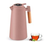Thermal Flask, 1 Litre Insulated Jug with LED Temperature Display, Vacuum Insulated Coffee Pot Made of Double Glass Insert, 12 Hours Hot/24 Hours Cold, Thermal Insulated Jug, Leak-Proof, One Push