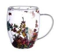 Thermal Glass Coffee Mugs - Transparent Insulated Teacups, Aesthetic Dried Flowers Mugs | Heatproof Lightweight Glassware with Handle, Large Capacity Mugs for Cappuccino Coffee Tea and Milk
