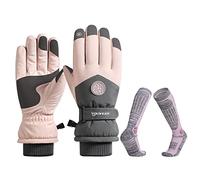 Thermal Gloves Women Ski Socks Set Ski Gloves Waterproof Winter Warm Work Glove Phone Touch Screen Hand Windproof Warmers Snow Sports Heat Holder Ladies Cycling Snowboard Running Hiking Pink