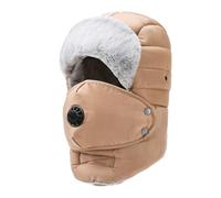 Thermal Hat with Detachable Breathing-Valve Mask, Heavy Duty Cold Weather Gear, Fleece Lining Windproof Water-Resistant Warm Balaclava Ski Mask, Adjustable Winter Face Mask for Men Women (Brown)