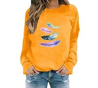 Thermal Hoodie Women Ladies Sweatshirts and Hoodies Good Luck Gifts Activewear Women's Feather Print Casual Fashion Sweatshirt Top (Yellow-D, XXXL) Womens Clothing Sale Clearance Uk