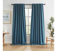 Thermal Insulated 100% Blackout Curtains 120 Inch Long 10 FT for Large Windows, Back Tab Pleated Linen Tall Drapes for Living Room Dining Room Office 2 Panels, 50 Wide Each Panel, Blue Denim