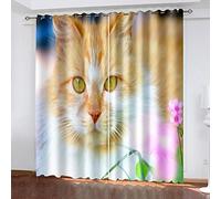 Thermal Insulated Blackout Curtains 2 Panels, 3D Cute And Fashionable Orange Cat Print Modern Eyelet Drapes For Living Room Bedroom, Kids Curtains Ring Top Nursery Decoration 84 Inch Drop