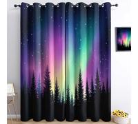 Thermal Insulated Blackout Curtains 66” W x 72” L x 2, Natural Scenery Aurora Borealis Starry Sky Noise Reducing Energy Efficient Curtains, Natural Scenery Treatments Insulated Drapes for Bedroom
