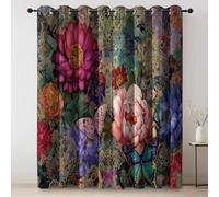 Thermal Insulated Blackout Curtains Bohemian Theme - Colorful Stain Resistant Window Drapes with Subtropical Plants Flowers Pattern, Soft Curtains for Bedroom Living Room W 66" x L 90" (2 Panels)