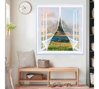 Thermal Insulated Curtain 102 x 101 cm with Powerful Magnets & Full Frame Magic Tape, Keep Bugs Out & Lets Fresh Air in Fly Nets for Curtain for All Types of Windows, White