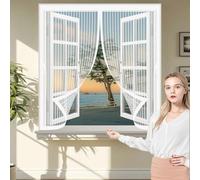 Thermal Insulated Curtain 105 x 83 cm with Powerful Magnets & Full Frame Magic Tape No Gap, Lets Fresh Air in, Keep Bugs Out Fly Nets for Curtain for All Types of Windows, White