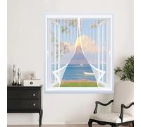 Thermal Insulated Curtain 122 x 118 cm with Powerful Magnets & Full Frame Magic Tape, Keep Bugs Out & Lets Fresh Air in Mosquito Double Curtain for All Types of Windows, White