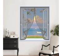 Thermal Insulated Curtain 124 x 84 cm with Powerful Magnets & Full Frame Magic Tape, Keep Bugs Out & Lets Fresh Air in Mosquito Double Curtain for All Types of Windows, Grey