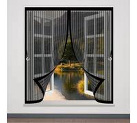 Thermal Insulated Curtain 134 x 136 cm with Powerful Magnets & Full Frame Magic Tape, Keep Bugs Out & Lets Fresh Air in Magnetic Fly Curtain for All Types of Windows, Black