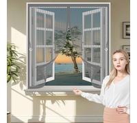 Thermal Insulated Curtain 85 x 90 cm with Powerful Magnets & Full Frame Magic Tape No Gap, Lets Fresh Air in, Keep Bugs Out Fly Nets for Curtain for All Types of Windows, Grey