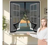 Thermal Insulated Curtain 89 x 101 cm with Powerful Magnets & Full Frame Magic Tape No Gap, Lets Fresh Air in, Keep Bugs Out Fly Nets for Curtain for All Types of Windows, Black