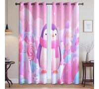 Thermal Insulated Curtain Homeware Cartoon Cute Candy Penguin Blackout Thermal Insulated Curtains for Girls and Boys Bedrooms, Pinkish purple, W 66" x L 79", 2 Panels