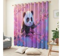 Thermal Insulated Curtains 46 x 72 Inch Animals Giant Panda Cherry Blossom Tree Eyelet Curtain, Full Light Blocking Room Darkening Noise Reducing Print Window Curtain for Bedroom, 2 Panels, Pink