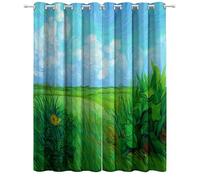 Thermal Insulated Curtains for Bedroom & Kitchen, Long Door Drape, Energy Efficiency Blackout Eyelet Drapes, 43 x 85 Inch 2 Panels, total W 220 x L 215 cm Grassland Clouds Fields Photography Landscape