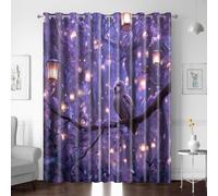 Thermal Insulated Curtains W104 x L84-2 Panels Owl Flowers Street Lights Trees Printed Eyelet Room Darkening Window Drapes - Blackout Curtains for Kids Bedroom Living Room Nursery