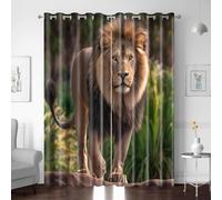 Thermal Insulated Curtains W118 x L106-2 Panels Lion Tropical Animal Printed Eyelet Room Darkening Window Drapes - Blackout Curtains for Kids Bedroom Living Room Nursery