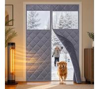 Thermal Insulated Door Cover, Door Curtain with Clear Window | Energy Saving Cold Weather Protection, Clear Window, Magic Tape Installation, for Patio(Gray,Fit Door Size 100"*200cm)
