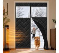 Thermal Insulated Door Cover, Door Curtain with Clear Window | Energy Saving Cold Weather Protection, Clear Window, Magic Tape Installation, for Patio(Black,Fit Door Size 100"*210cm)