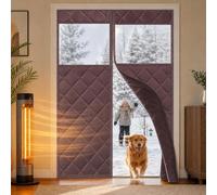 Thermal Insulated Door Cover, Door Curtain with Clear Window | Energy Saving Cold Weather Protection, Clear Window, Magic Tape Installation, for Patio(Brown,Fit Door Size 100"*210cm)