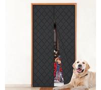 Thermal Insulated Door Curtain,95x225cm,PVC Cotton,Full Seal Self-Closing with Powerful Magnets & Full Frame Magic Tape,Front Door Curtain,Pet Friendly for Home, Balcony, Office and Shop,Black