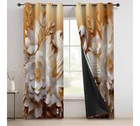Thermal Insulated Eyelet Curtains W 66" x L 72" (2 Panels), Swan Pattern, Room Darkening Drapes for Standard Bedroom, Gold