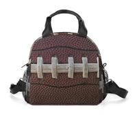 Thermal Insulated Lunch Bag, Removable Strap Handbag Cooler Lunch Box with Two Mesh Pockets Reusable Tote 10x9x6.5 in Print American Football Laces Close up Macro Photo Vintage