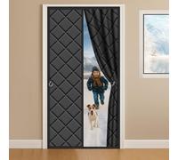 Thermal Insulated Magnetic Door Curtain for Winter,Heavy Windproof Waterproof Soundproof Door Cover Warm and Self-Closing for Conditioned Rooms,Heating Room and Living Rooms,190x250cm-black