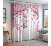 Thermal Insulated Ring Top Curtains W 46" x L 72" (2 Panels), Pink Elegant Cherry Blossoms Birdcage Print, Soft Drapes for Guest Bedroom