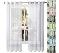 Thermal Insulated Sheer Curtains 50x50 cm White Linen Window Drapes with Grommets Soft Beaded Fly Screens for Living Room & Bedroom Transparent Voile Design.