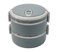 Thermal Insulated Stackable Stainless Steel Lunch Box 2 Layers with Leak Proof Cover Silicone Valve and Secure Buckle Locks (Blue)