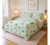 Thermal Insulated Thermal Curtains Green Beige Graffiti Microfiber Thermal Insulated Curtains Cute Soft Four-leaf Clover Lightproof Blackout Drapes for Bedroom 52 x 63 Inch Drop 2 Panels