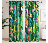 Thermal Insulation Blackout Curtains Noise Reduction Nature, 46x54 inches (W x L), 2 panels, Rainforest birds flowers Room Darkening Energy Saving