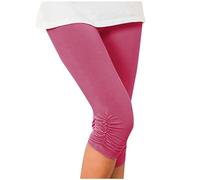 Thermal Leggings Thick Lines Pants Winter Trousers Women's Plain Pleated Design Fashionable and Calf Elastic Women's Cropped Pants Leggings Bodybuilding Pants Thermal Leggings for Women (Hot Pink, L)