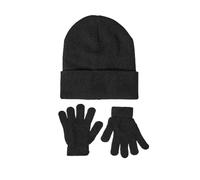 Thermal Lined Beanie Hat and Gloves Set for Boys Girls, Winter Essentials, Black, Stretchy Material, for Children 3-6 Years, Cold Weather Wear
