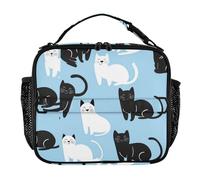 Thermal Lunch Bag Zip Pockets Lunch Box for Teen Girls Keeps Food Warm Cooler Bags Insulated for Work & School Cartoon Cute Black and White Cat